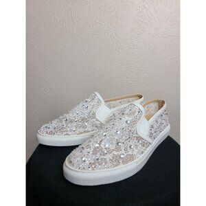 NEW Antonio Melani Womens Sneakers Slippers White Bridal Wedding Beaded Size 10M
